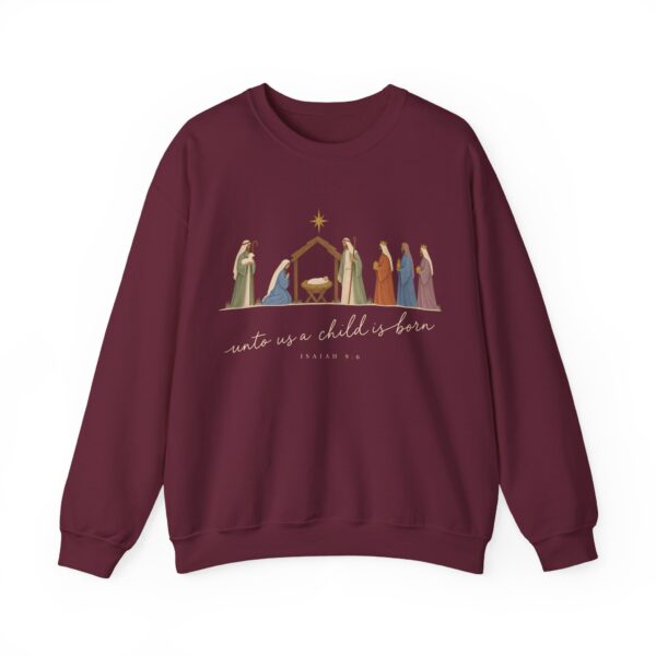 9964319301952913659_2048.jpeg Unto Us a Child Is Born Nativity Christian Christmas Sweatshirt